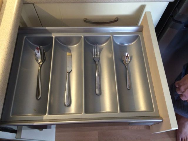 my friend lives alone this is his cutlery drawer
