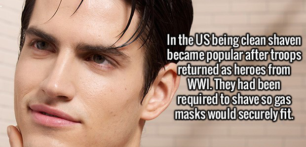 jaw - In the Us being clean shaven became popular after troops returned as heroes from Wwi. They had been required to shave so gas masks would securely fit