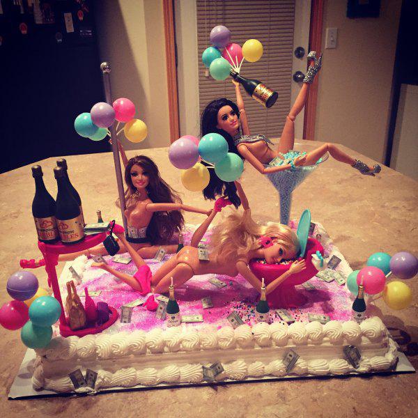 gifs - funny barbie birthday cake with stripper poles