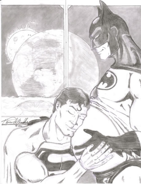 gifs - superman hugging batman's pregnant belly