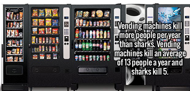 office vending machine - U Da S Miro EVending machines kill more people per year than sharks. Vending machines kill an average of 13 people a year and sharks kill 5.