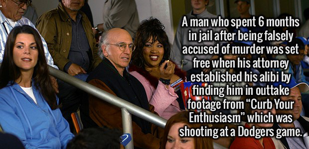 curb your enthusiasm carpool lane - A man who spent 6 months in jail after being falsely accused of murder was set free when his attorney Lestablished his alibi by e finding him in outtake footage from "Curb Your Enthusiasm" which was shootingat a Dodgers