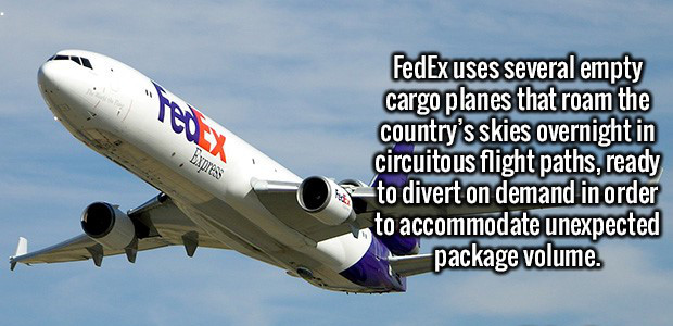 fedex plane - Teor Express FedEx uses several empty cargo planes that roam the country's skies overnight in circuitous flight paths, ready to divert on demand in order to accommodate unexpected package volume.