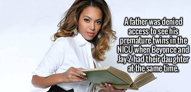 beyonce reading a book - A father was denied access to see his premature twins in the Nicu when Beyonce and JayZhad their daughter at the same time.