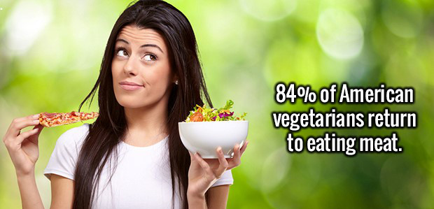 Be 84% of American vegetarians return to eating meat.
