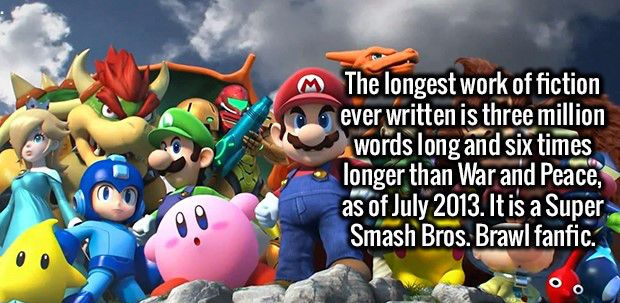 spot the difference super smash bros - M So The longest work of fiction ever written is three million words long and six times longer than War and Peace, as of . It is a Super Smash Bros. Brawl fanfic.