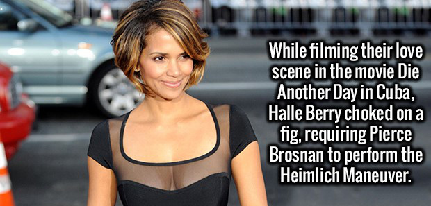 celebrities in herve leger 2012 - While filming their love scene in the movie Die Another Day in Cuba, Halle Berry choked on a fig, requiring Pierce Brosnan to perform the Heimlich Maneuver.