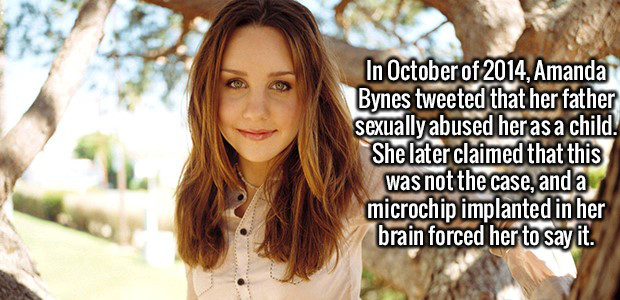 amanda bynes 15 years old - In October of 2014, Amanda Bynes tweeted that her father sexually abused her as a child. She later claimed that this was not the case, and a microchip implanted in her brain forced her to say it.