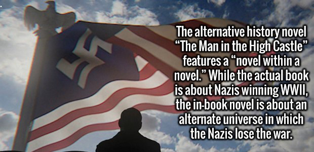 man in the high castle theme - The alternative history novel "The Man in the High Castle" features a "novel within a novel." While the actual book is about Nazis winning Wwii, the inbook novel is about an alternate universe in which the Nazis lose the war