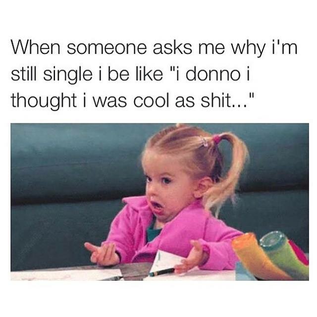 memes- someone ask me why i m single - When someone asks me why i'm still single i be "i donno i thought I was cool as shit..."