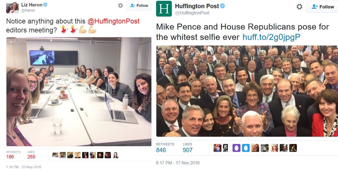 huffington post notice anything - Liz Heron Huffington Post Post Notice anything about this Post editors meeting? Mike Pence and House Republicans pose for the whitest selfie ever huff.to2gOjpgP 846 907 Ukes 186 269