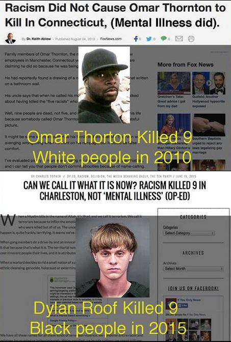 media - Racism Did Not Cause Omar Thornton to Kill In Connecticut, Mental Illness did. Con More from Fox News co Omar Thorton Killed 9 White people in 2010 Can We Call It What It Is Now? Racism Killed 9 In Charleston, Not Mental Illness' OpEd W Categories