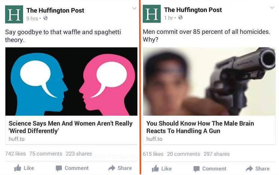 huffington post memes - The Huffington Post 1 hr. The Huffington Post M 9 hrs. Say goodbye to that waffle and spaghetti theory. Men commit over 85 percent of all homicides. Why? Science Says Men And Women Aren't Really "Wired Differently huff.to You Shoul