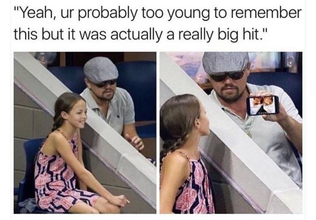 Leonardo DiCaprio showing some kid about his Titanic Movie.