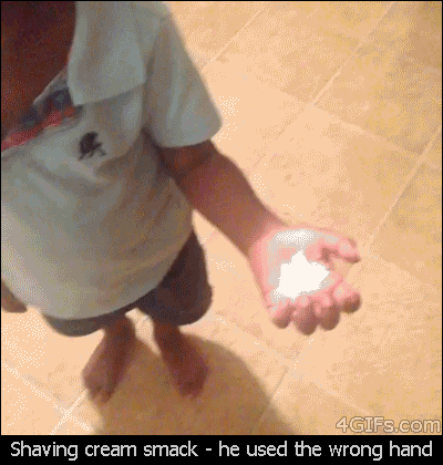 Whipped cream prank with wrong hand.
