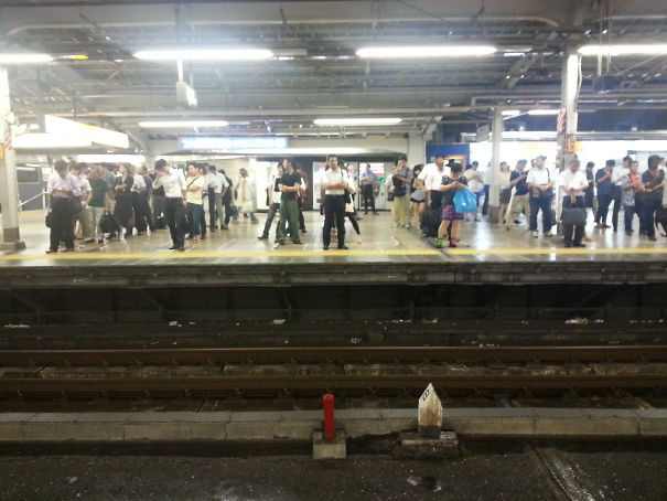 Tokyo commuters waiting for the train.