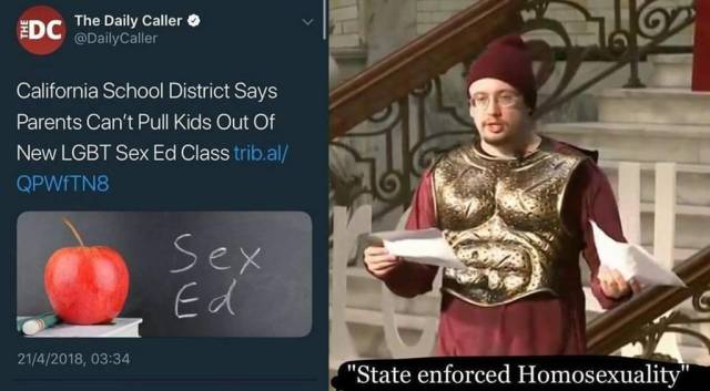 state enforced homosexuality - W Edc The Daily Caller California School District Says Parents Can't Pull Kids Out Of New Lgbt Sex Ed Class trib.al QPWfTN8 Sex 2142018, "State enforced Homosexuality