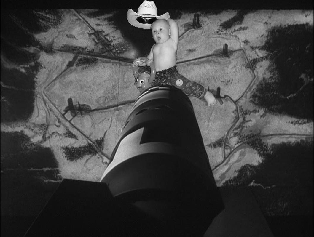 It's the cowboy baby shopped into an iconic scene from dr. strangelove. Hope you guys like it. It's 2:15am I really should be doing something more productive with my life, like sleeping.