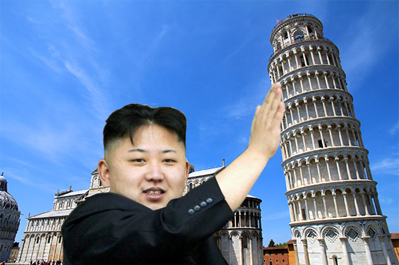 Kim posing with the leaning tower of Pisa