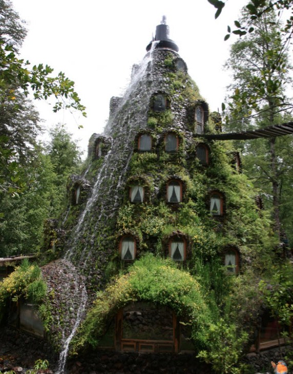 Amazing Waterfall Restaurant  Montana Magica Lodge Huilo Huilo, Chile
