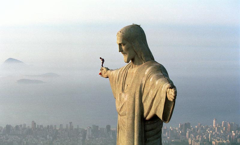 Base jumping from Christ the Redeemer in Rio de Janeiro Brazil