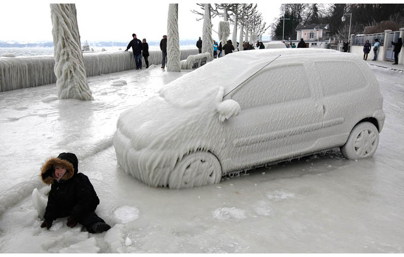 Frozen car in Switzerland