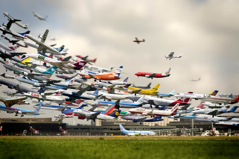 Multiple exposure airplane take offs Hannover Airport