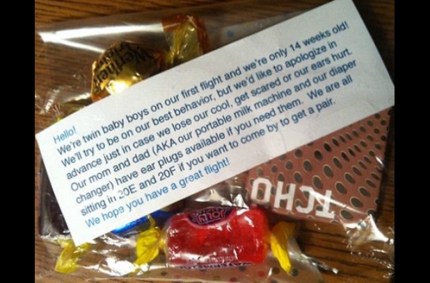 Sweet and thoughtful parents handed these out to everyone on their flight
