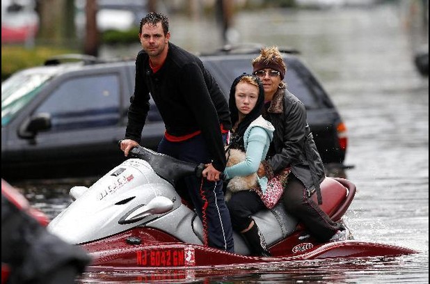 A resident in Little Ferry, New Jersey saved neighbours from flood waters brought on by Hurricane Sandy with his own jet ski.