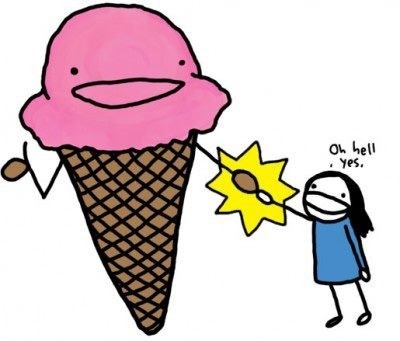 Getting a high five with an ice cream cone