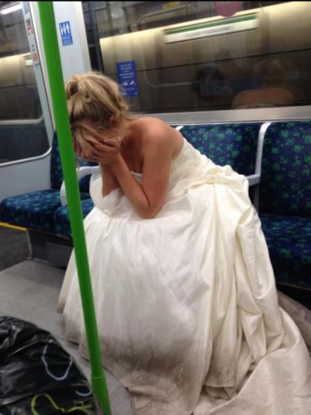 Crying Bride on the Subway