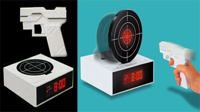 Wake up like a man and shoot your alarm clock...ok this one looks fun