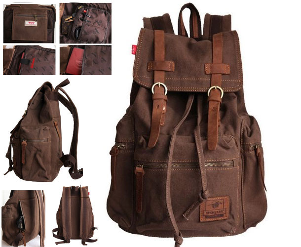 SERBAGS Vintage military canvas rucksack backpack-surprise your college student with this high-end SERBAGS back pack made with high quality cotton mixed fabric and genuine leather.