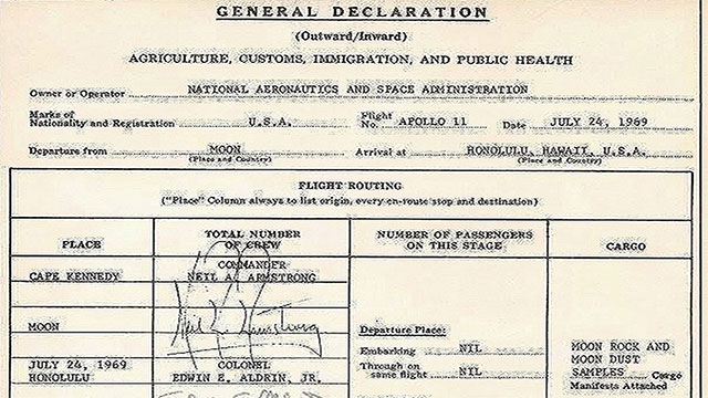 Neil Armstrong went through U.S. customs in Honolulu, Hawaii, on the way back from the moon