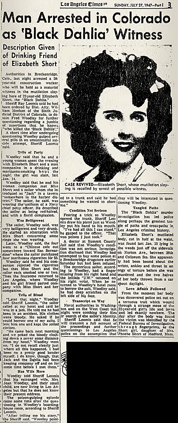black dahlia gif newspaper - Los ingredients . The 3 Man Arrested in Colorado as 'Black Dahlia' Witness Description Given of Drinking Friend of Elizabeth Short