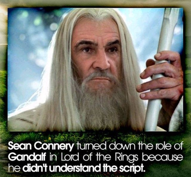 lord of the rings gandalf - Sean Connery tumed down the role of Gandalf in Lord of the Rings because he didn't understand the script.
