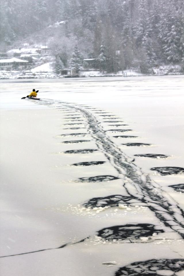 This is how it looks when you kayak on thin ice.