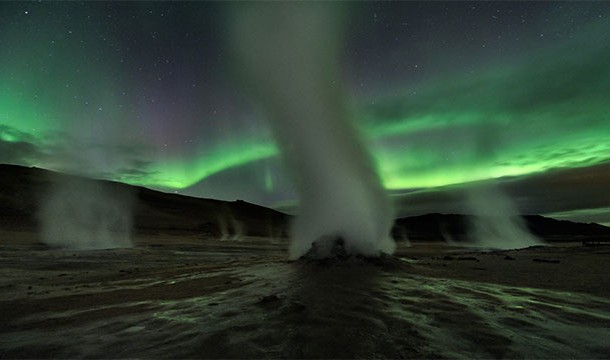 Steam Towers, Iceland-Combined with the northern lights, this geothermal activity looks surreal
