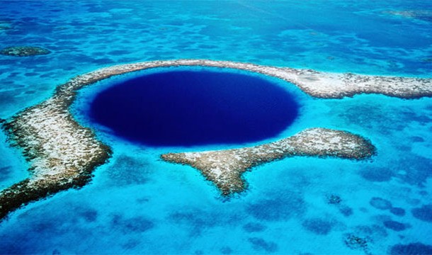 The Great Blue Hole, Belize-Formed by erosion when the sea floor was much lower, this sink hole is a favorite spot for divers