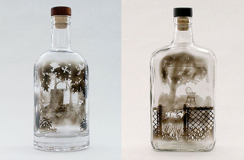 Art by erasing smoked bottles
