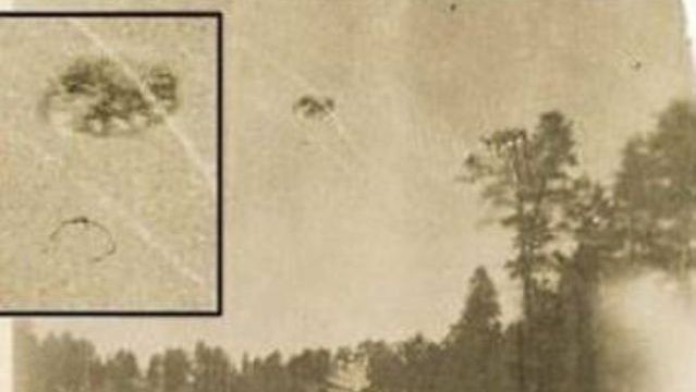 Colorado -Taken in 1929, this photo was taken by a man named Edward Pline in Colorado Ward where he lived with his family. While he was taking a photo of the horizon, he noticed a very large boulder that moved through the air. The appearance of the UFO came with a thunderous bellow heard by the rest of the sawmill workers.
