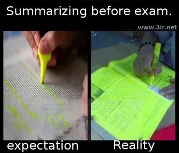 exam expectation vs reality - Summarizing before exam. expectation Reality