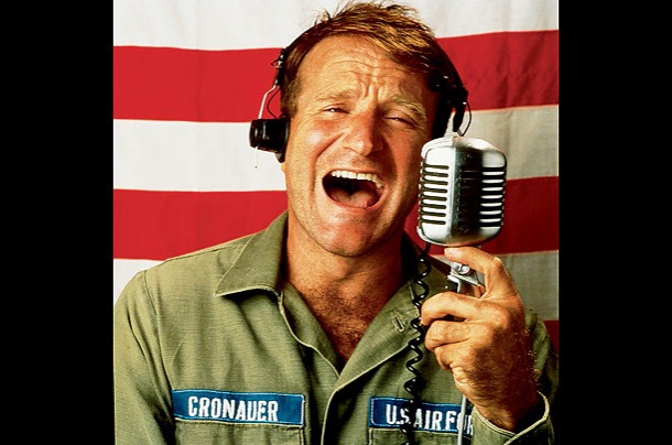 Most of Williams' radio broadcasts in the 1987 war-comedy Good Morning, Vietnam were improvised. Williams was nominated for an Academy Award for Best Actor in a Leading Role for this movie.