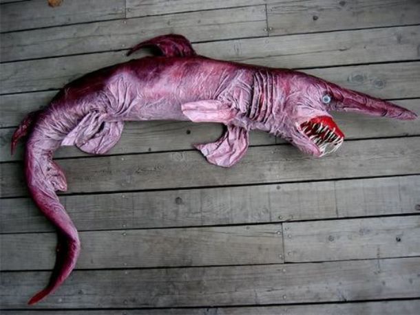 Sometimes called a living fossil, the goblin shark is usually between 10 and 13 feet 100.58mlong when mature but since it lives at depths of 330 feet and more, it does not pose any danger