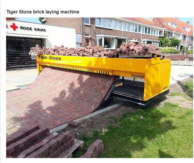 Fascinating photos - brick road laying machine - Tiger Stone brick laying machine Rode Kruis Contattili Isi Die wet is backanse Tigerstone I White