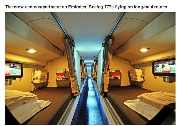 emirates cabin crew rest area - The crew rest compartment on Emirates' Boeing 777s flying on longhaul routes