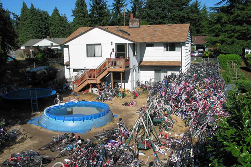 backyard filled with bikes