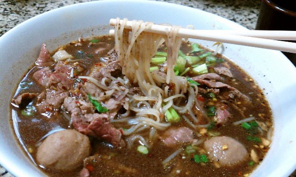 A bowl of spicy noodle soup is what usually cures hangovers in Thailand. It comes in many forms including yellow noodles, glass noodles or wide noodles and topped with beef, fish balls, pork, chicken, pigs blood or duck.