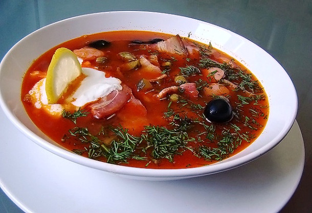 In the Ukraine a thick soup called the "solyanka" is prescribed. It consists of a wide selection of smoked meat, chunks of beef, sundry vegetables, pickles, black olives, lemon slices, capers, sour cream and dill.