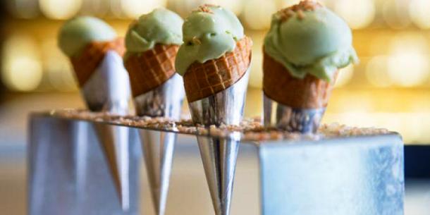 Basil avocado ice cream-In So-Bou restaurant in New Orleans, Louisiana, basil avocado ice cream is used to top the pineapple-coconut yellowfin tuna tartare. This refreshing appetizer is a great way to cool down in the hot southern climate